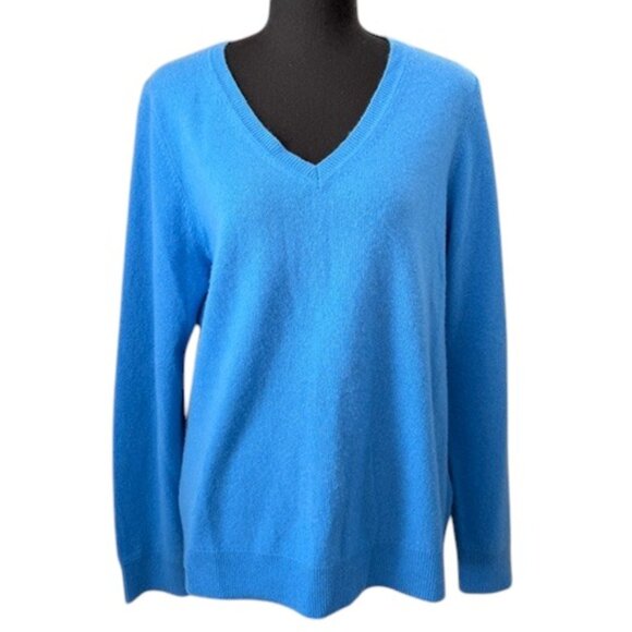 TAHARI 100% Cashmere Blue V Neck Sweater XL - Picture 1 of 9